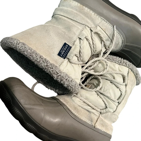 Sperry Syren Strait Oat Winter Bone Lace Up Boots snow rain faux fur pull on 8.5 - Picture 11 of 12